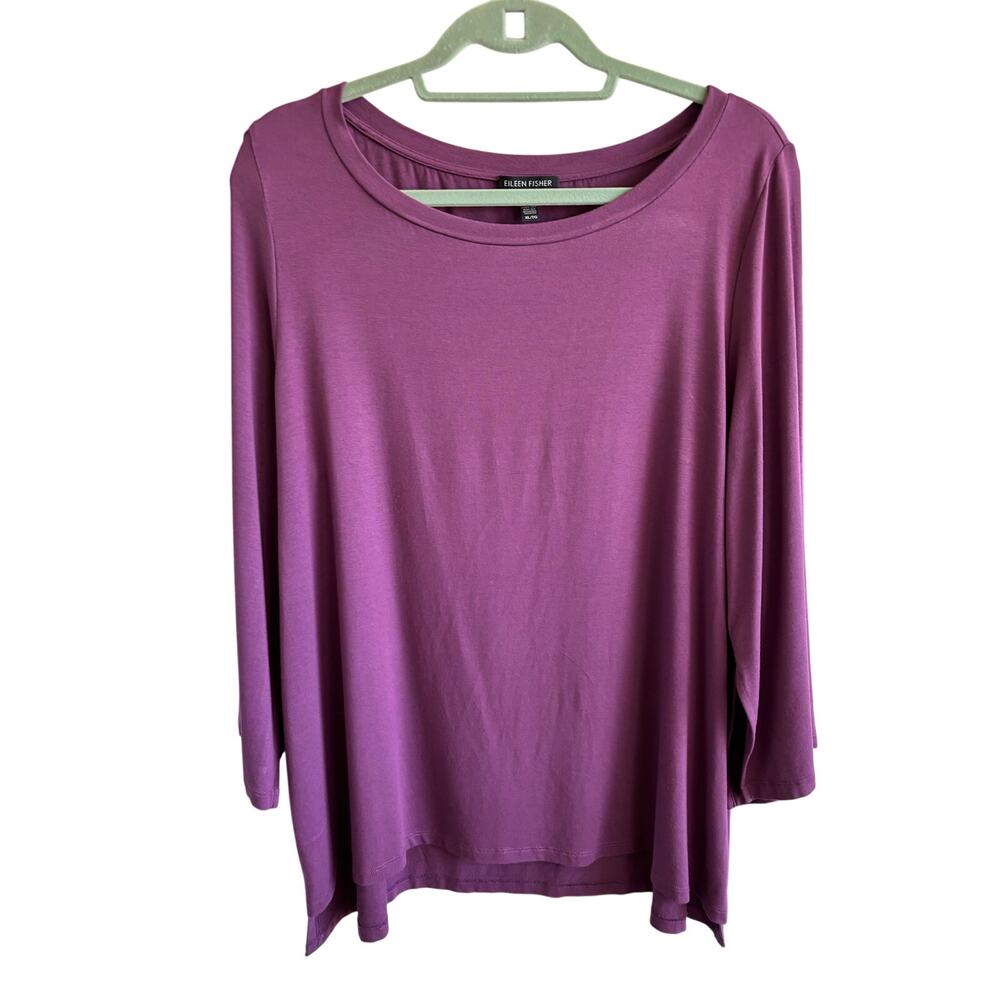 Eileen Fisher Purple Viscose Jersey Split Sleeve Top XLarge Minimalist Colorful